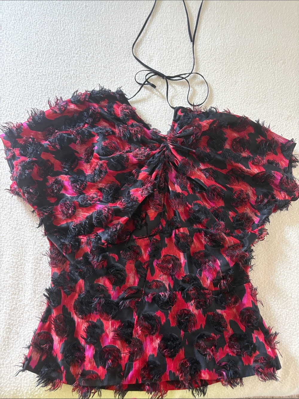 Marni Red and Black Textured Halter Camisole